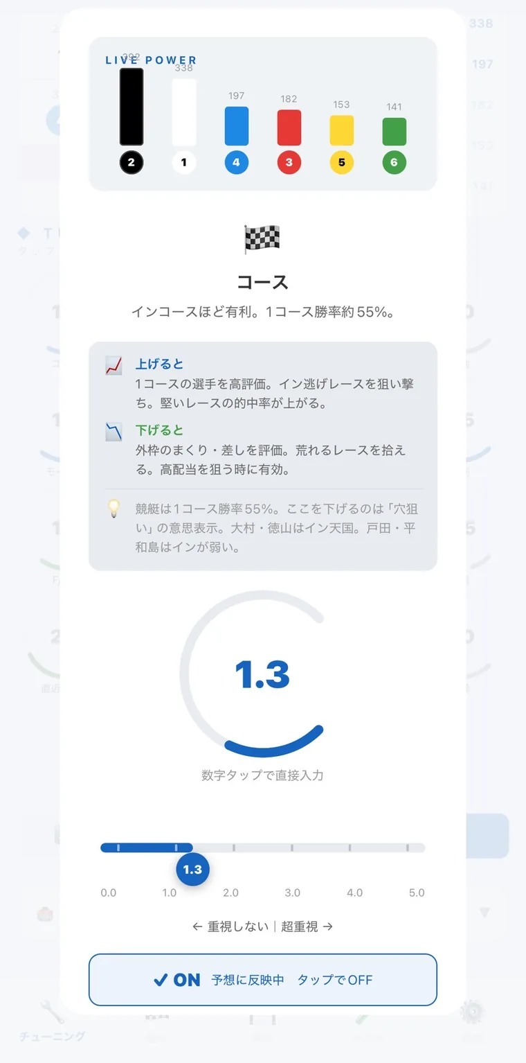 つまみを1つ調整している最中の画面